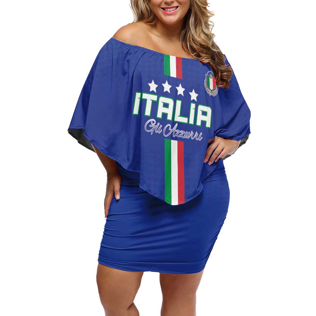Custom Italy Football Off Shoulder Short Dress Come On Gli Azzurri - Wonder Print Shop