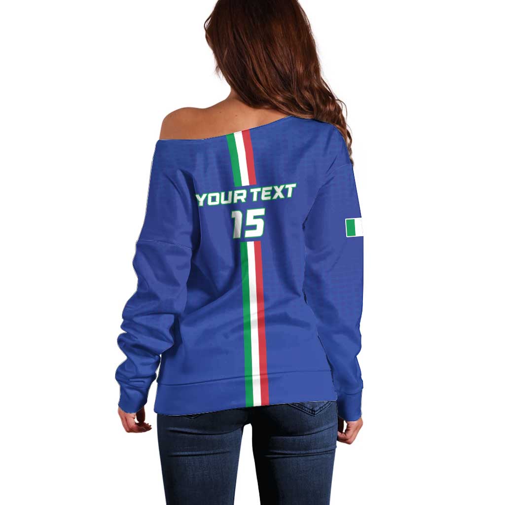 Custom Italy Football Off Shoulder Sweater Come On Gli Azzurri - Wonder Print Shop