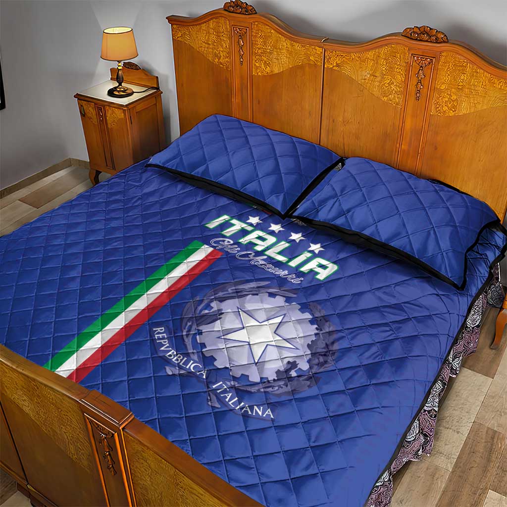 Italy Football Quilt Bed Set Come On Gli Azzurri - Wonder Print Shop