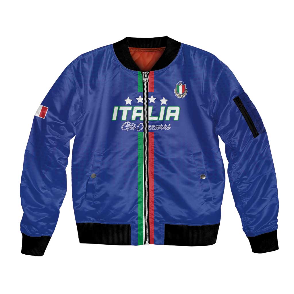 Custom Italy Football Sleeve Zip Bomber Jacket Come On Gli Azzurri - Wonder Print Shop