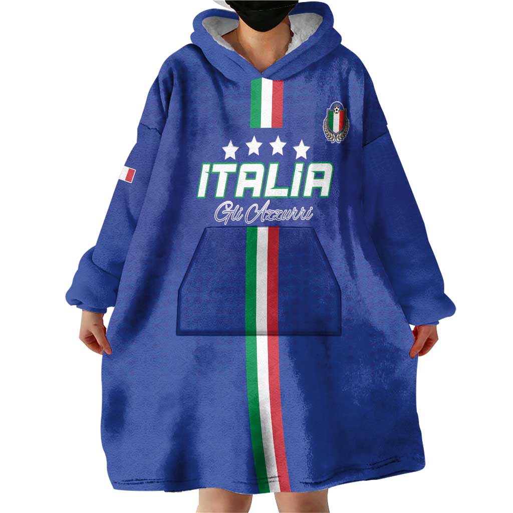 Custom Italy Football Wearable Blanket Hoodie Come On Gli Azzurri - Wonder Print Shop