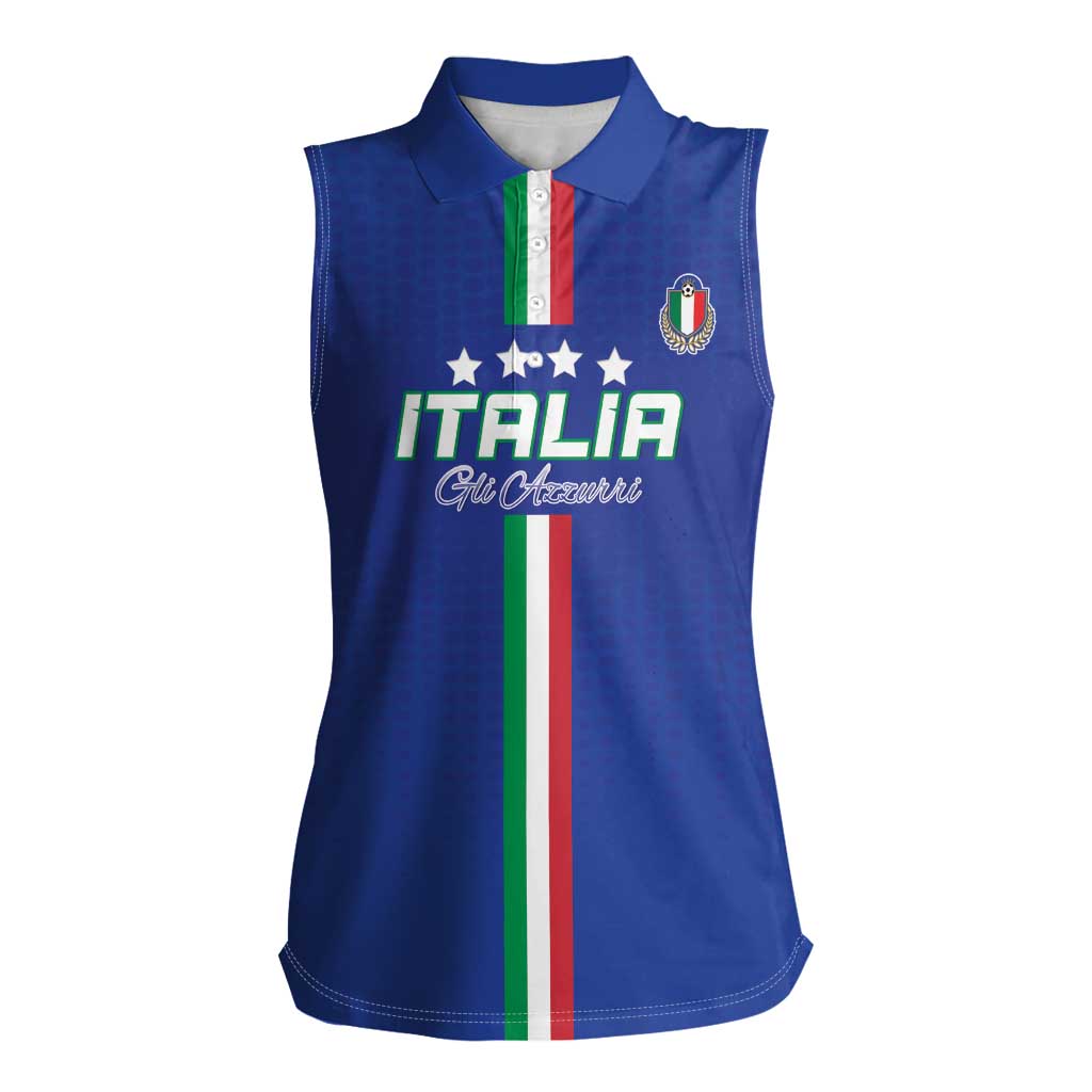 Custom Italy Football Women Sleeveless Polo Shirt Come On Gli Azzurri - Wonder Print Shop