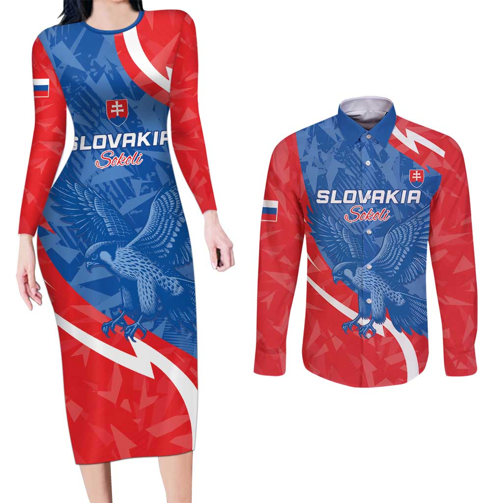 Custom Slovakia Football Couples Matching Long Sleeve Bodycon Dress and Long Sleeve Button Shirt Come On Sokoli - Wonder Print Shop