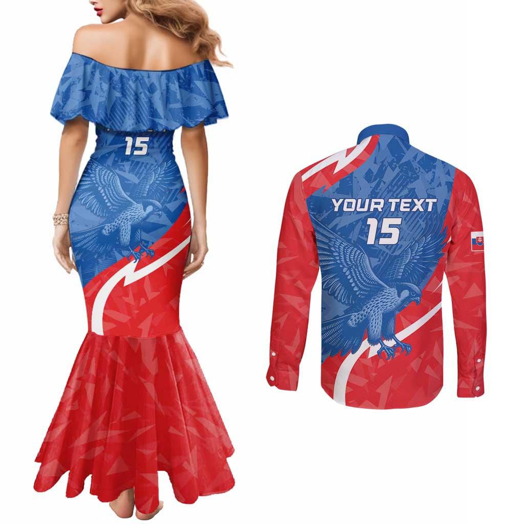 Custom Slovakia Football Couples Matching Mermaid Dress and Long Sleeve Button Shirt Come On Sokoli - Wonder Print Shop
