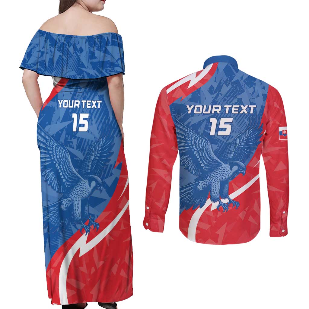 Custom Slovakia Football Couples Matching Off Shoulder Maxi Dress and Long Sleeve Button Shirt Come On Sokoli - Wonder Print Shop