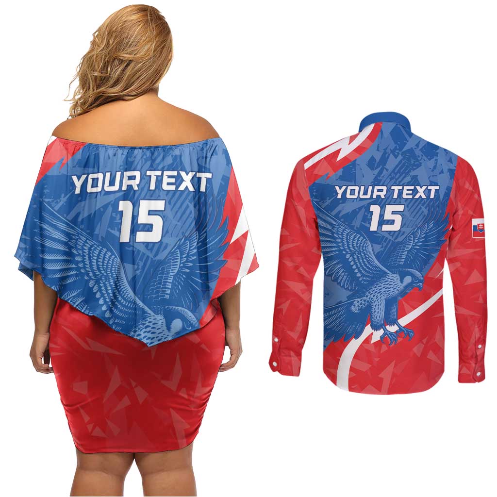 Custom Slovakia Football Couples Matching Off Shoulder Short Dress and Long Sleeve Button Shirt Come On Sokoli - Wonder Print Shop