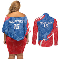Custom Slovakia Football Couples Matching Off Shoulder Short Dress and Long Sleeve Button Shirt Come On Sokoli - Wonder Print Shop