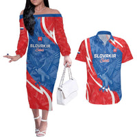 Custom Slovakia Football Couples Matching Off The Shoulder Long Sleeve Dress and Hawaiian Shirt Come On Sokoli - Wonder Print Shop