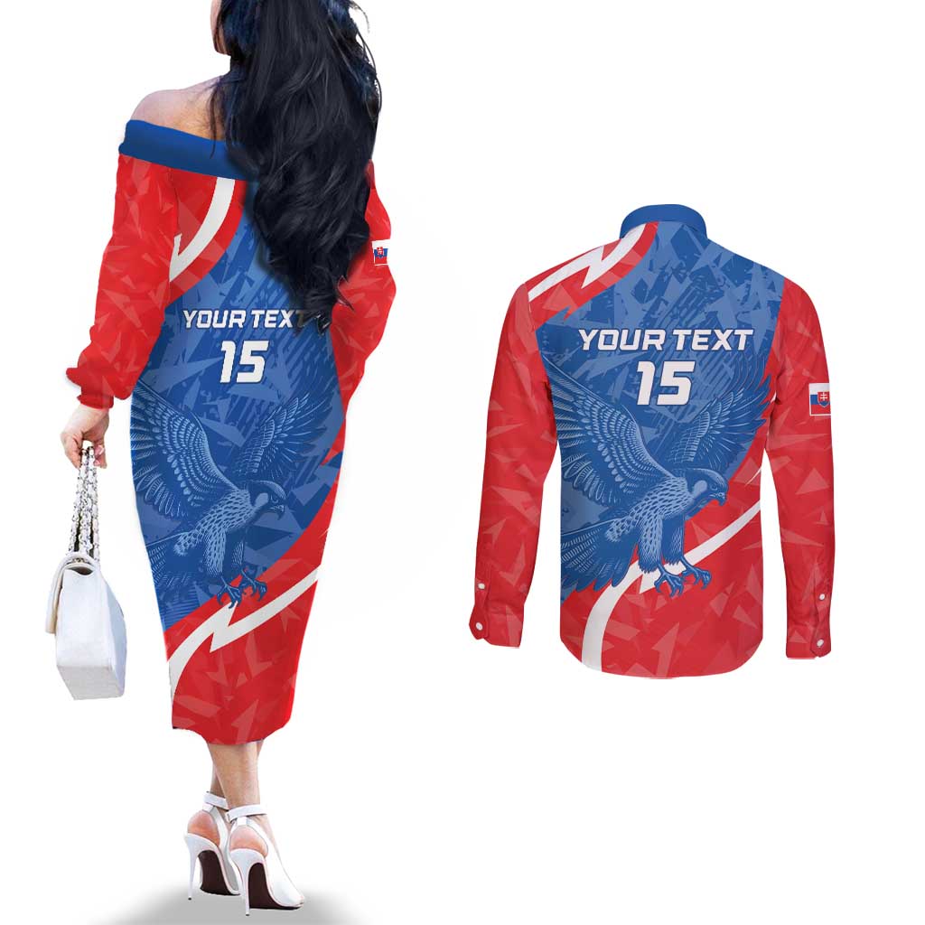 Custom Slovakia Football Couples Matching Off The Shoulder Long Sleeve Dress and Long Sleeve Button Shirt Come On Sokoli - Wonder Print Shop