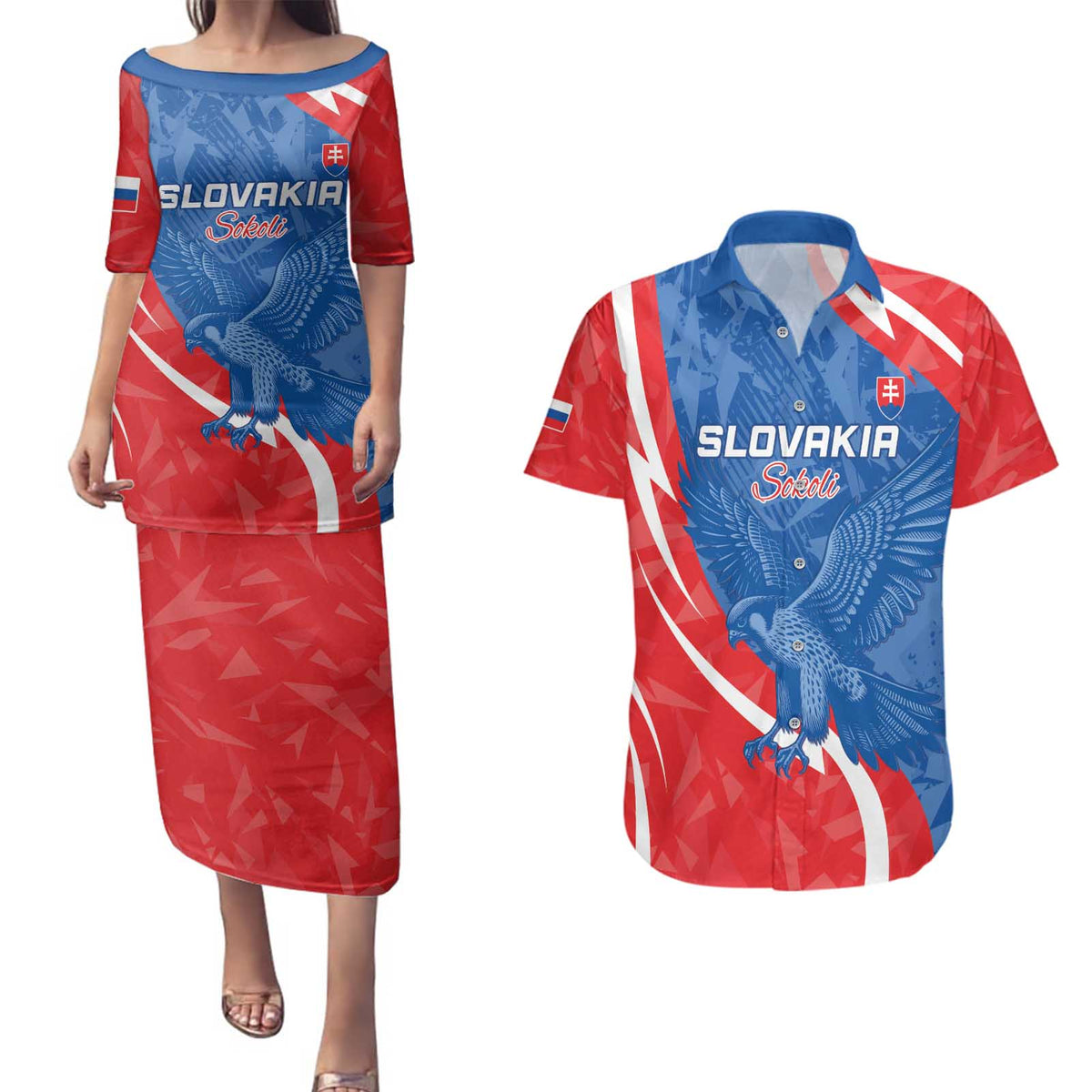 Custom Slovakia Football Couples Matching Puletasi and Hawaiian Shirt Come On Sokoli - Wonder Print Shop