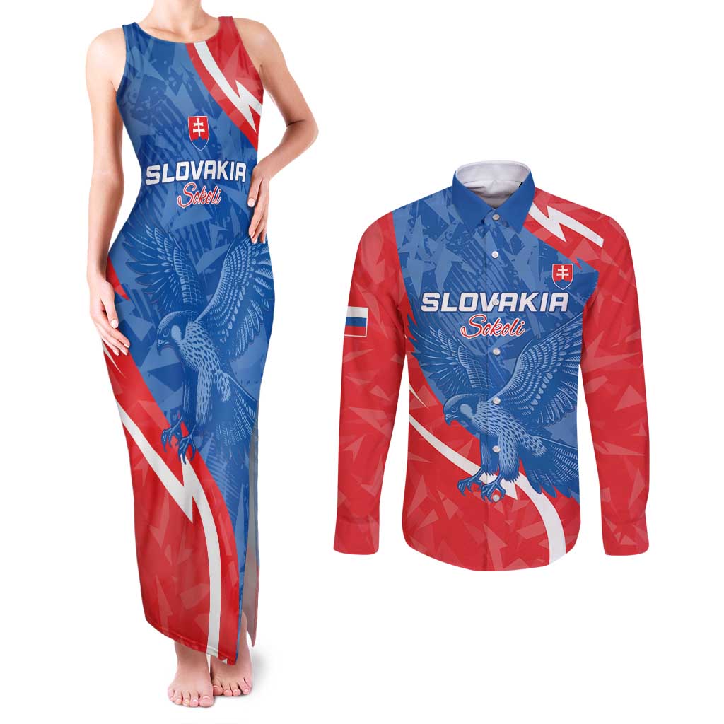 Custom Slovakia Football Couples Matching Tank Maxi Dress and Long Sleeve Button Shirt Come On Sokoli - Wonder Print Shop