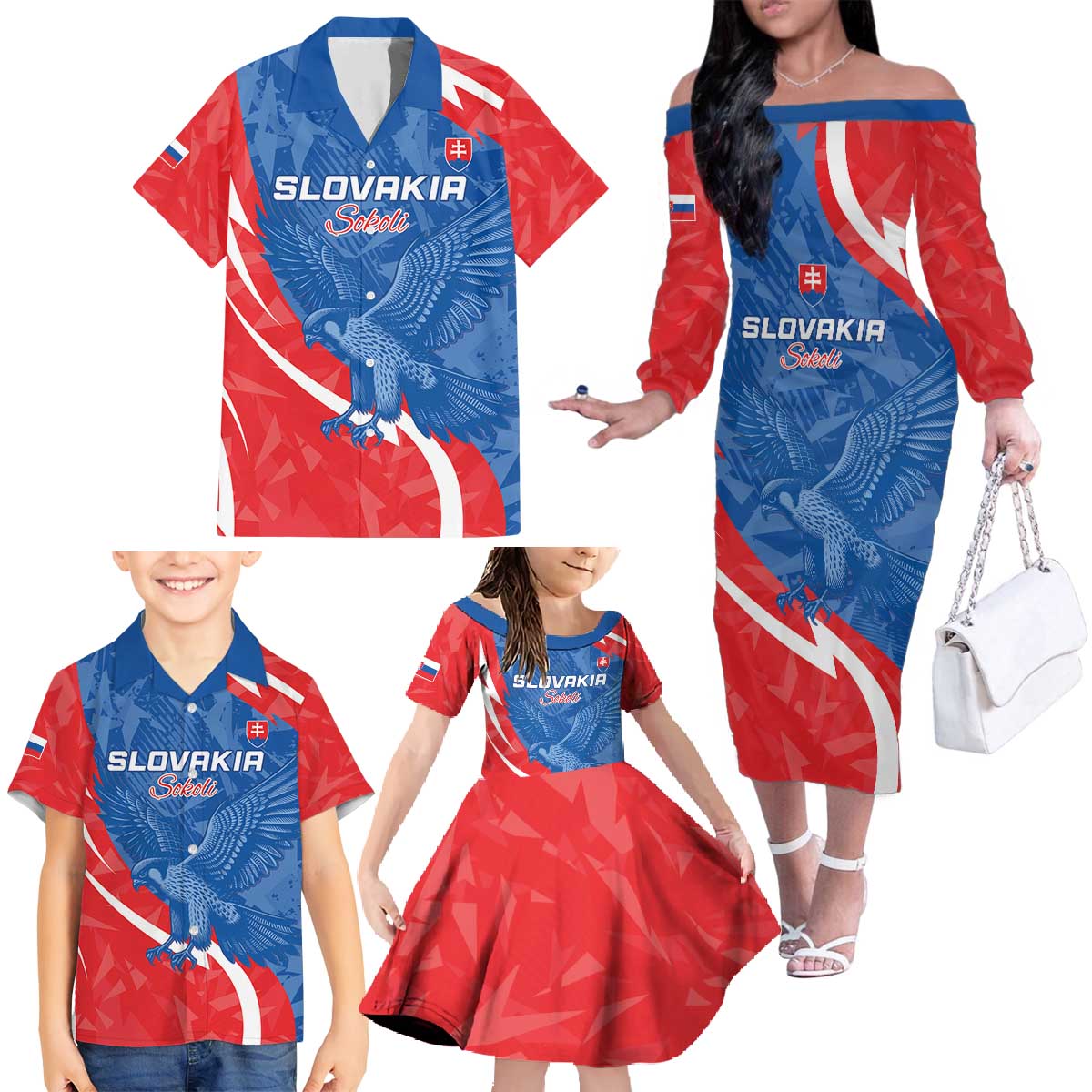 Custom Slovakia Football Family Matching Off The Shoulder Long Sleeve Dress and Hawaiian Shirt Come On Sokoli - Wonder Print Shop