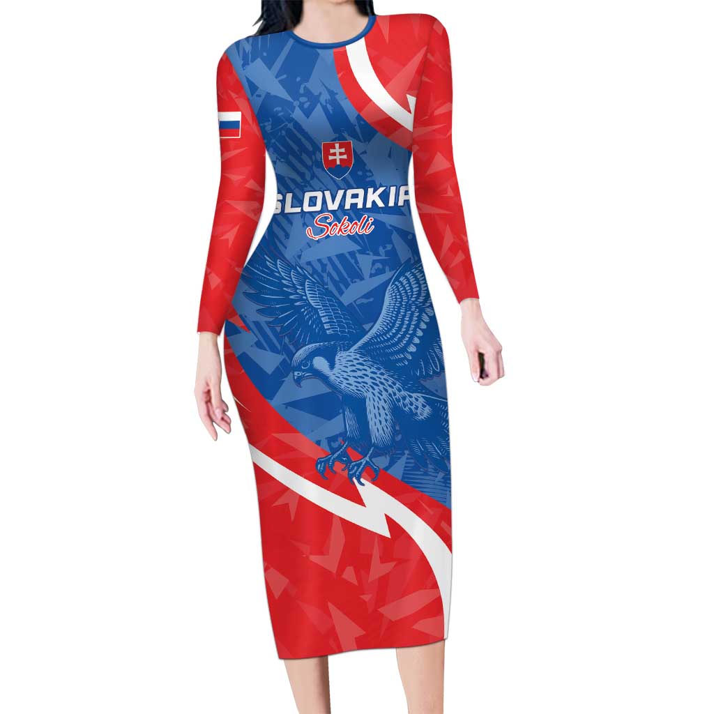 Custom Slovakia Football Long Sleeve Bodycon Dress Come On Sokoli - Wonder Print Shop