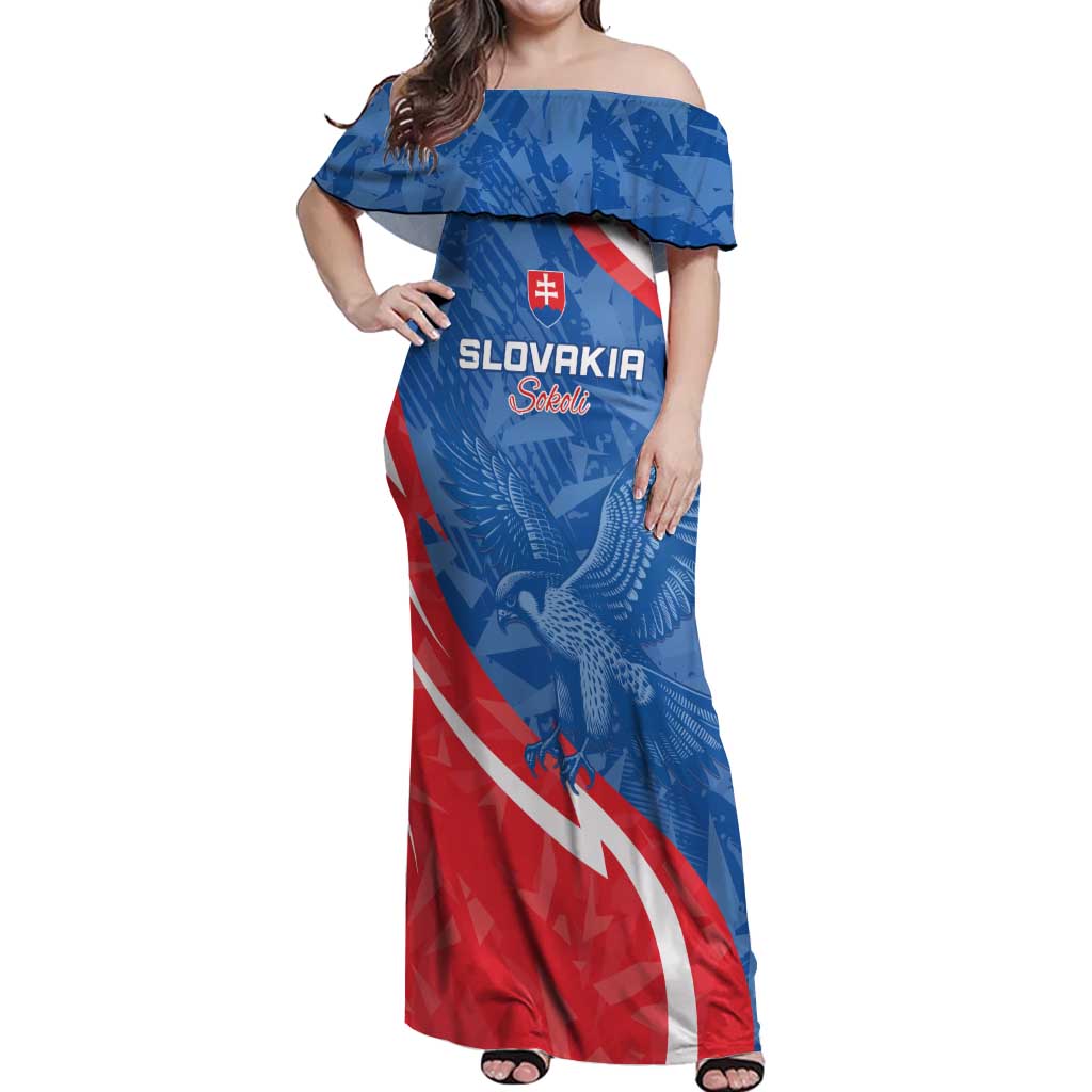 Custom Slovakia Football Off Shoulder Maxi Dress Come On Sokoli - Wonder Print Shop