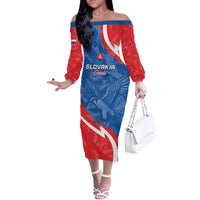 Custom Slovakia Football Off The Shoulder Long Sleeve Dress Come On Sokoli - Wonder Print Shop