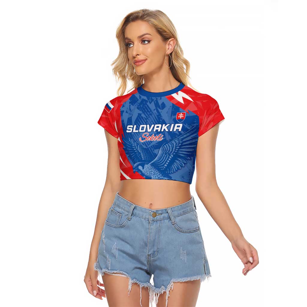 Custom Slovakia Football Raglan Cropped T Shirt Come On Sokoli - Wonder Print Shop