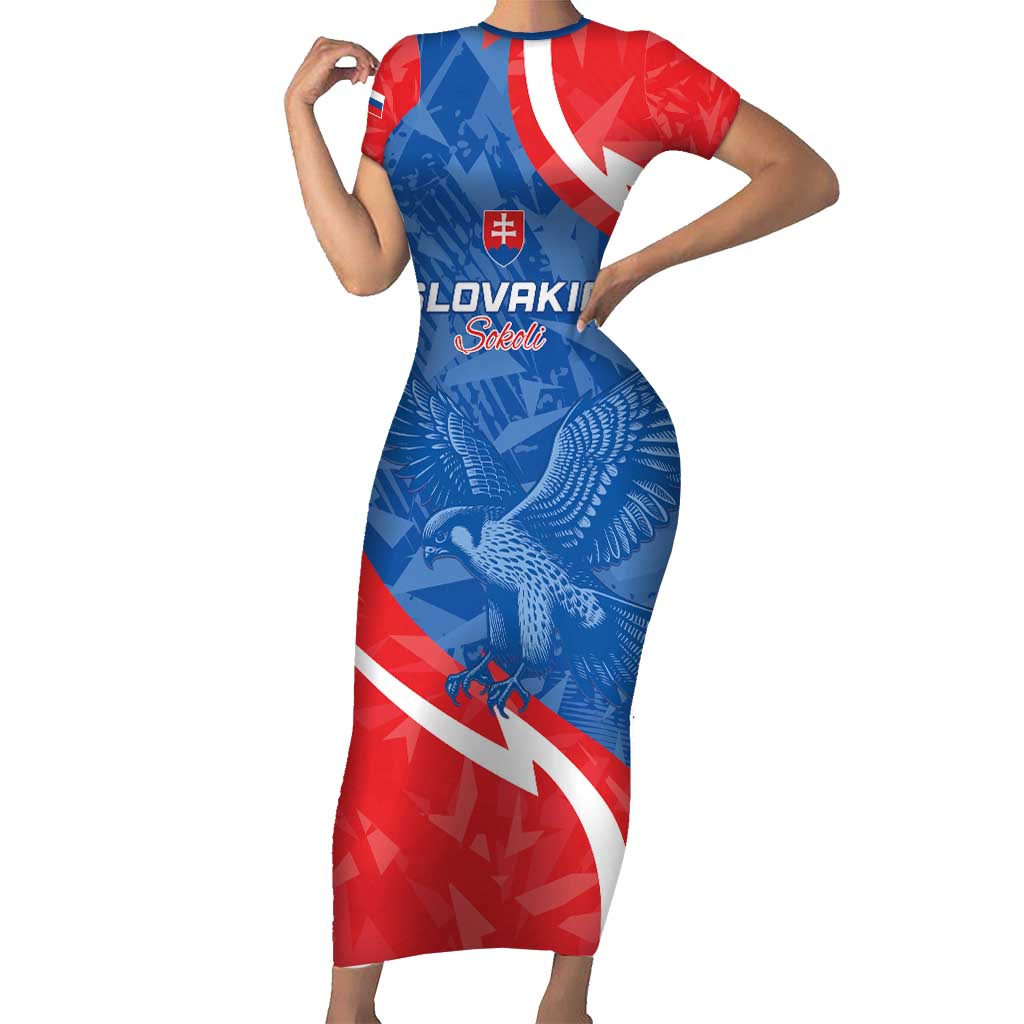 Custom Slovakia Football Short Sleeve Bodycon Dress Come On Sokoli - Wonder Print Shop