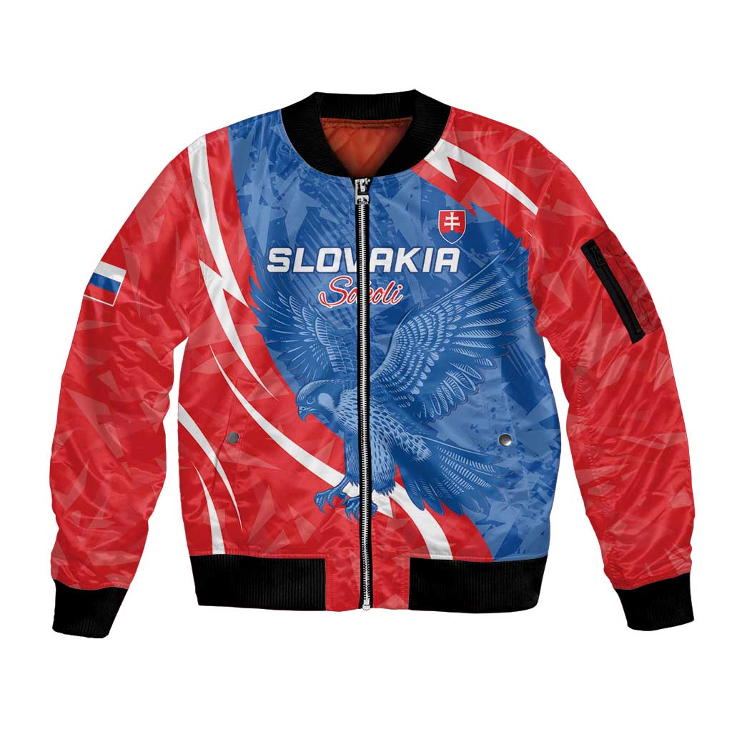 Custom Slovakia Football Sleeve Zip Bomber Jacket Come On Sokoli - Wonder Print Shop