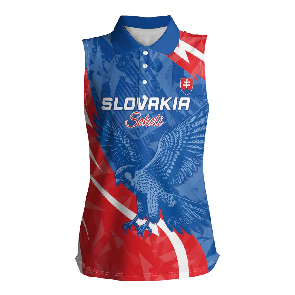 Custom Slovakia Football Women Sleeveless Polo Shirt Come On Sokoli - Wonder Print Shop