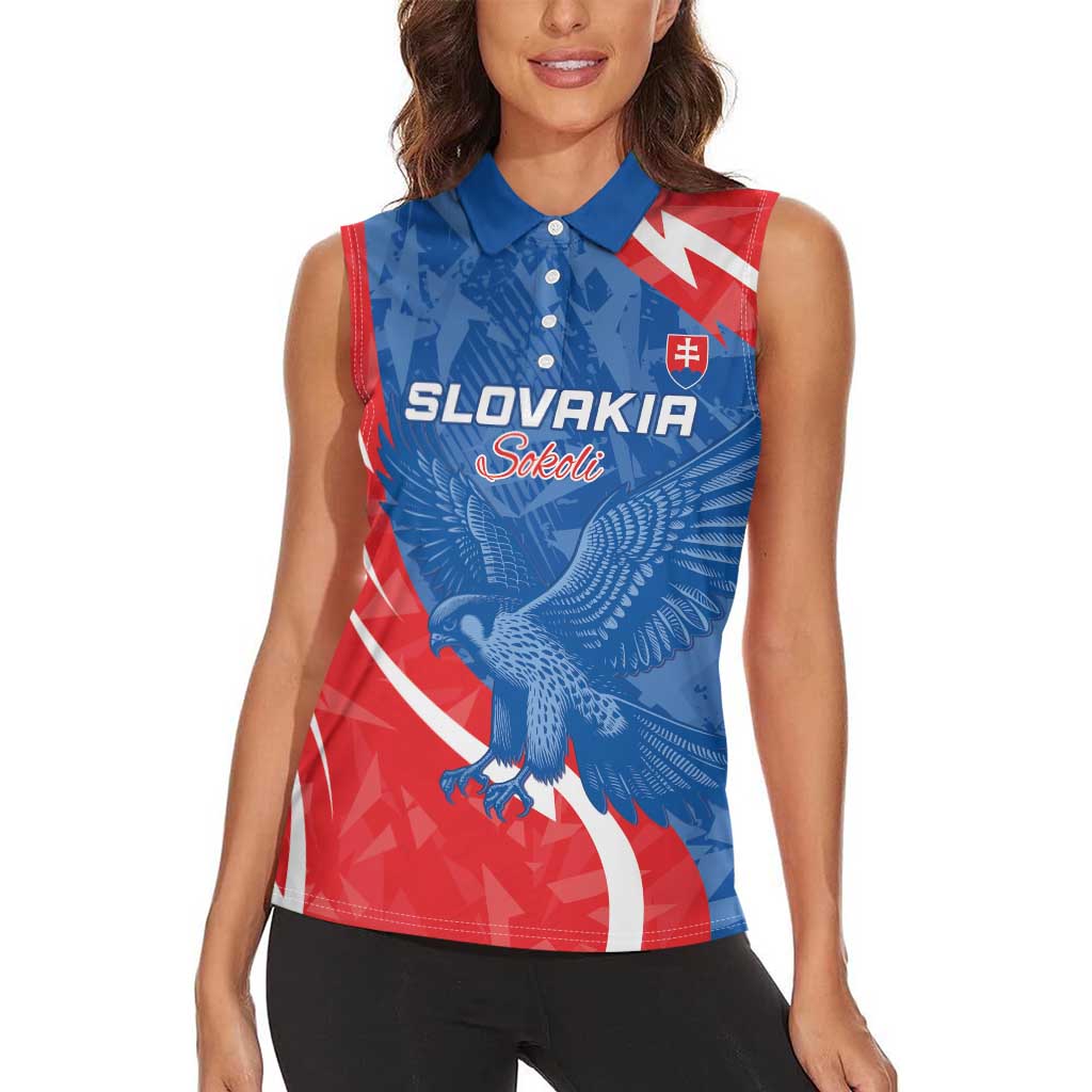 Custom Slovakia Football Women Sleeveless Polo Shirt Come On Sokoli - Wonder Print Shop