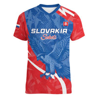 Custom Slovakia Football Women V-Neck T-Shirt Come On Sokoli - Wonder Print Shop
