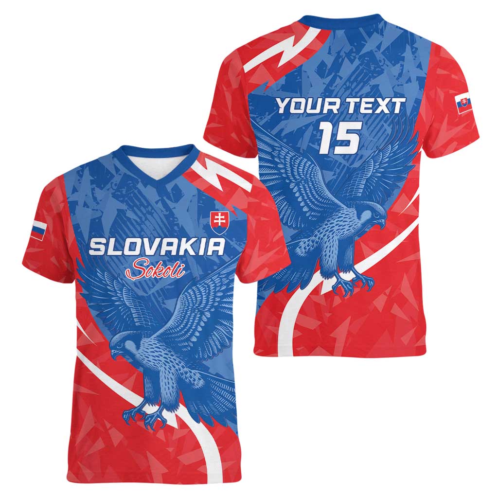 Custom Slovakia Football Women V-Neck T-Shirt Come On Sokoli - Wonder Print Shop