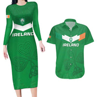 Ireland Rugby Custom Couples Matching Long Sleeve Bodycon Dress and Hawaiian Shirt Celtics Shamrock - Wonder Print Shop