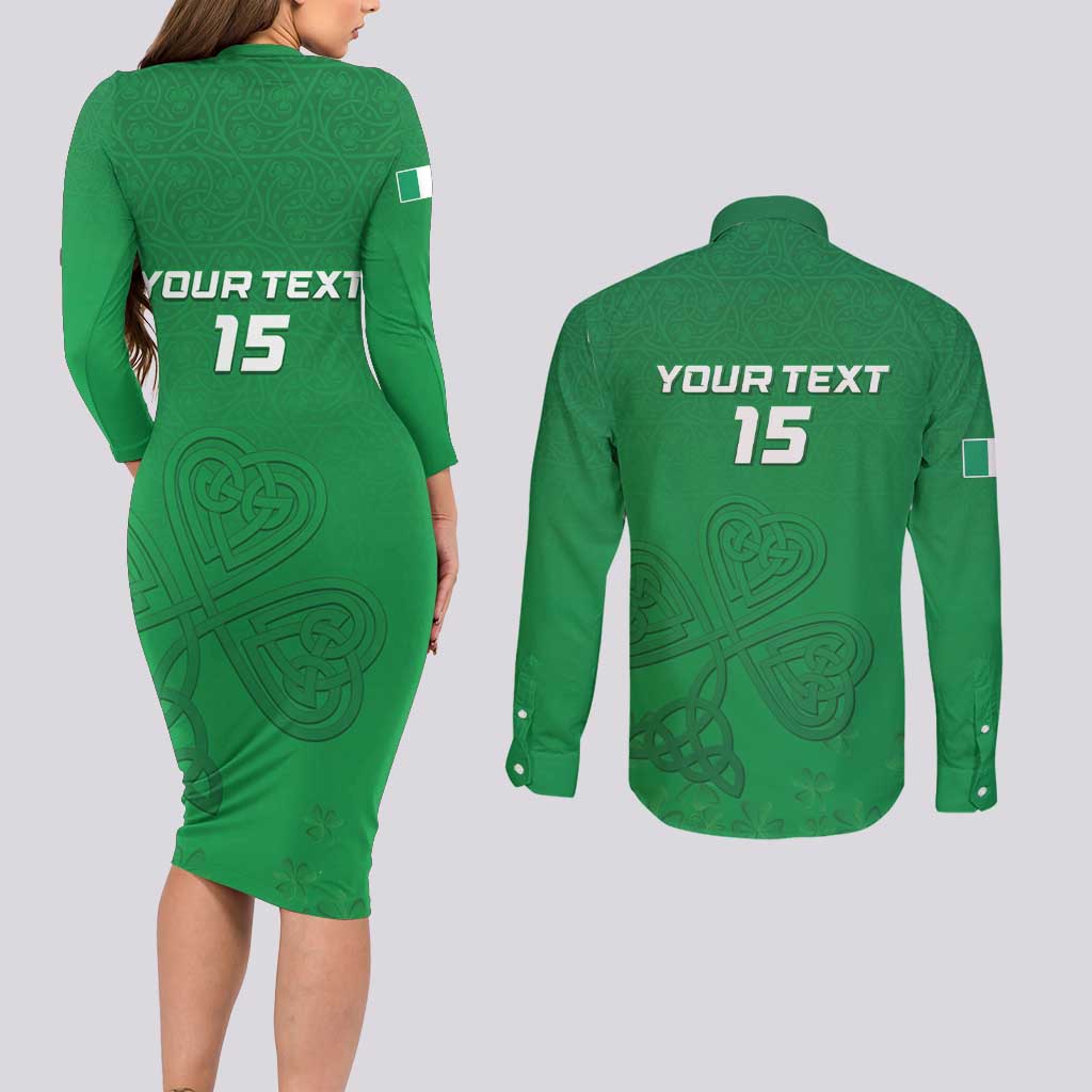 Ireland Rugby Custom Couples Matching Long Sleeve Bodycon Dress and Long Sleeve Button Shirt Celtics Shamrock - Wonder Print Shop