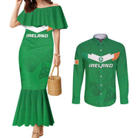 Ireland Rugby Custom Couples Matching Mermaid Dress and Long Sleeve Button Shirt Celtics Shamrock - Wonder Print Shop