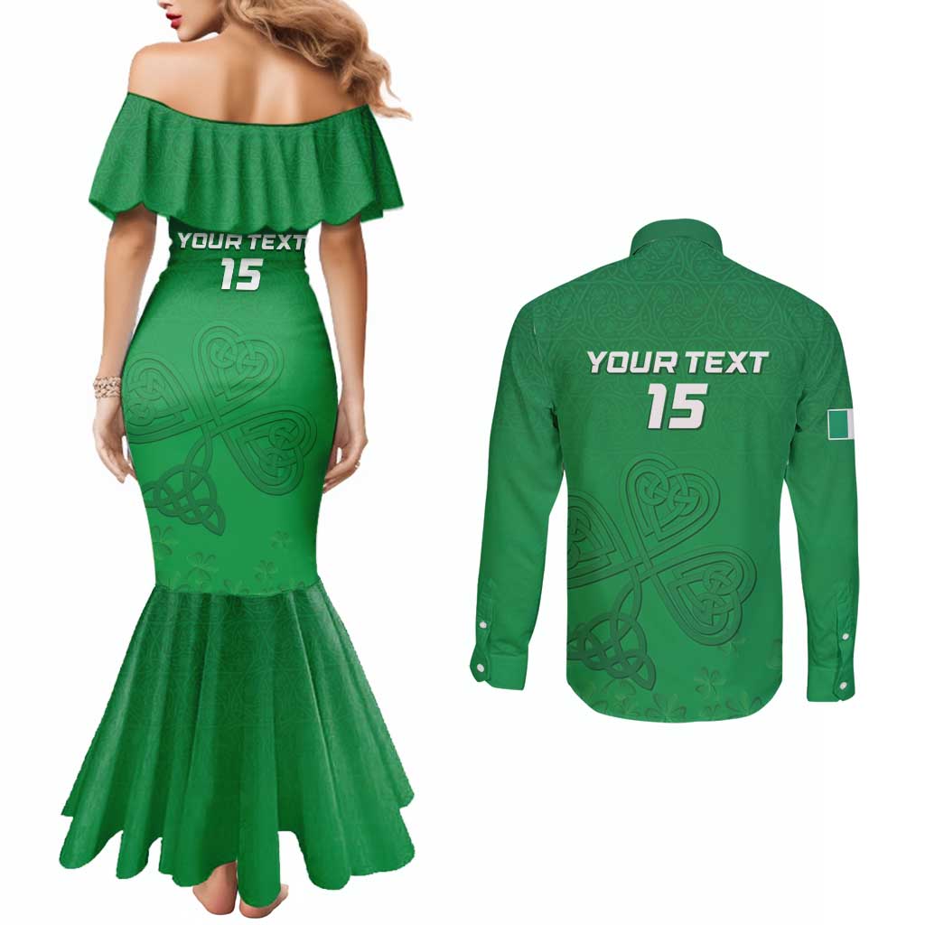 Ireland Rugby Custom Couples Matching Mermaid Dress and Long Sleeve Button Shirt Celtics Shamrock - Wonder Print Shop