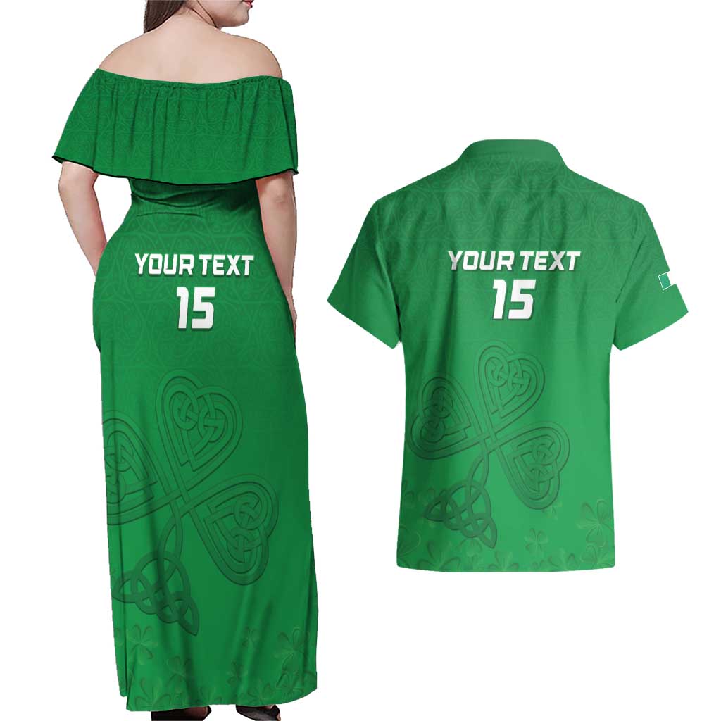 Ireland Rugby Custom Couples Matching Off Shoulder Maxi Dress and Hawaiian Shirt Celtics Shamrock - Wonder Print Shop