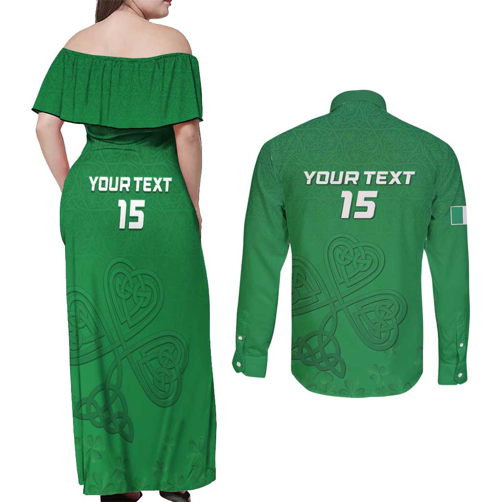 Ireland Rugby Custom Couples Matching Off Shoulder Maxi Dress and Long Sleeve Button Shirt Celtics Shamrock - Wonder Print Shop