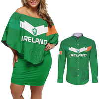Ireland Rugby Custom Couples Matching Off Shoulder Short Dress and Long Sleeve Button Shirt Celtics Shamrock - Wonder Print Shop