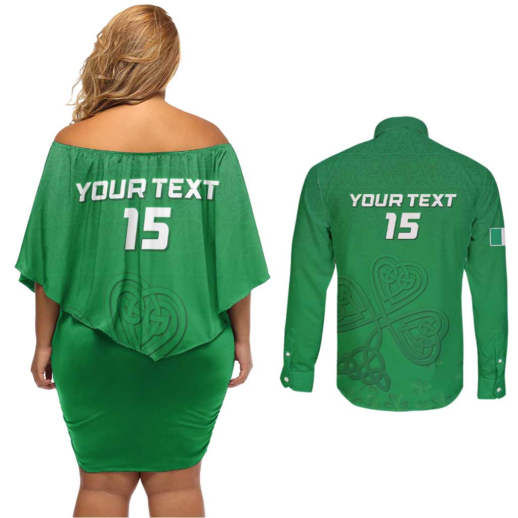 Ireland Rugby Custom Couples Matching Off Shoulder Short Dress and Long Sleeve Button Shirt Celtics Shamrock - Wonder Print Shop