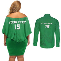 Ireland Rugby Custom Couples Matching Off Shoulder Short Dress and Long Sleeve Button Shirt Celtics Shamrock - Wonder Print Shop
