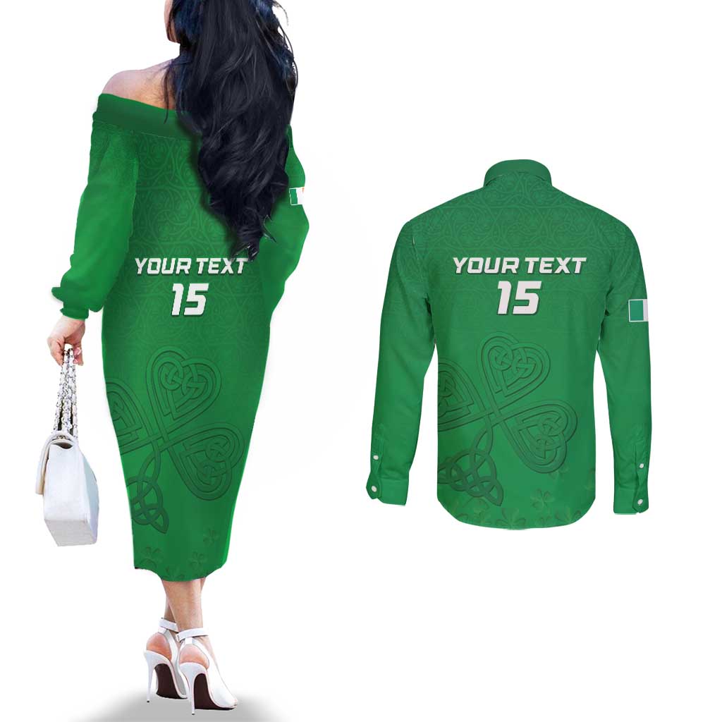 Ireland Rugby Custom Couples Matching Off The Shoulder Long Sleeve Dress and Long Sleeve Button Shirt Celtics Shamrock - Wonder Print Shop