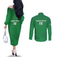 Ireland Rugby Custom Couples Matching Off The Shoulder Long Sleeve Dress and Long Sleeve Button Shirt Celtics Shamrock - Wonder Print Shop