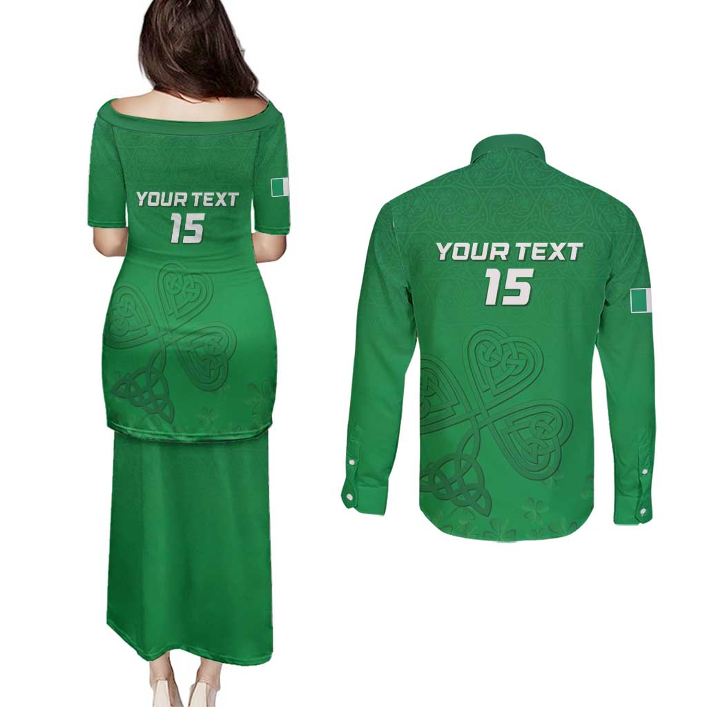 Ireland Rugby Custom Couples Matching Puletasi and Long Sleeve Button Shirt Celtics Shamrock - Wonder Print Shop
