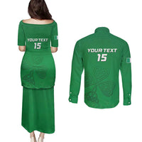 Ireland Rugby Custom Couples Matching Puletasi and Long Sleeve Button Shirt Celtics Shamrock - Wonder Print Shop