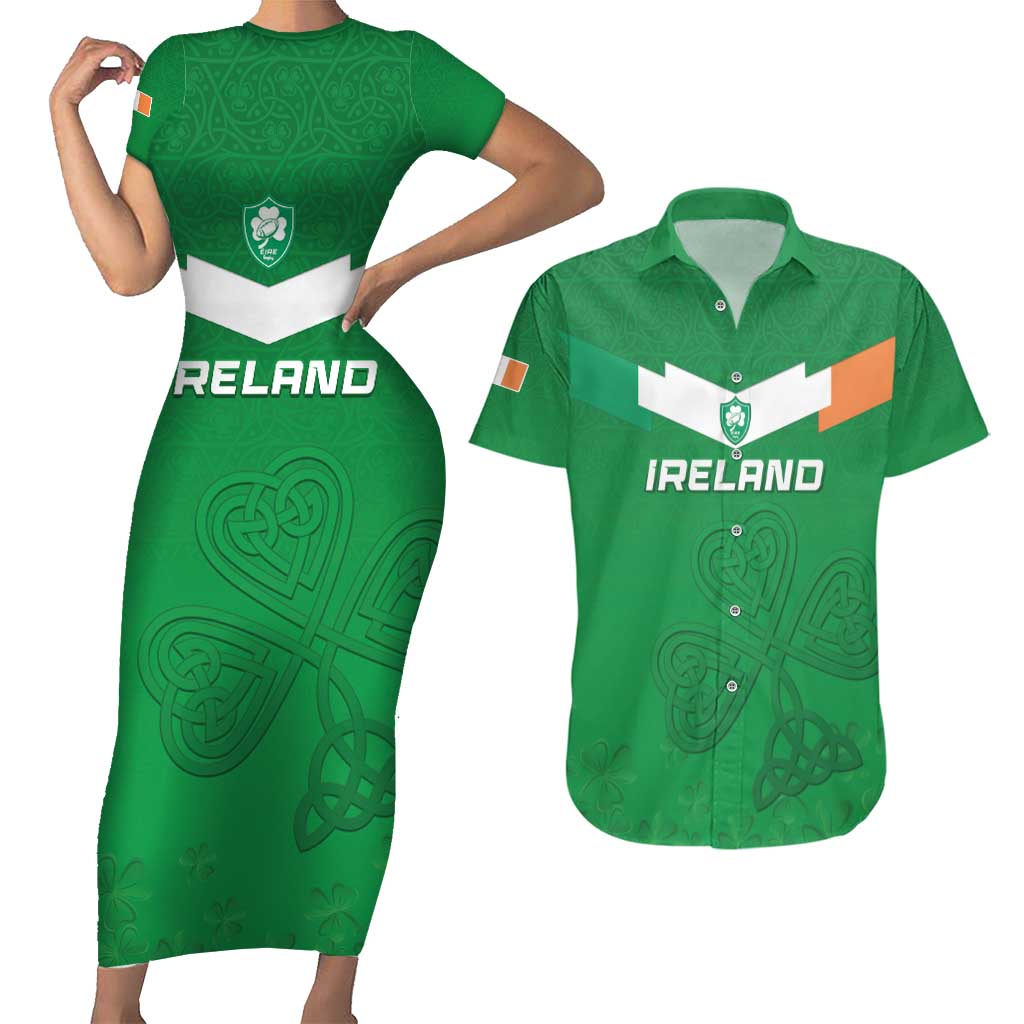 Ireland Rugby Custom Couples Matching Short Sleeve Bodycon Dress and Hawaiian Shirt Celtics Shamrock - Wonder Print Shop