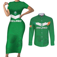 Ireland Rugby Custom Couples Matching Short Sleeve Bodycon Dress and Long Sleeve Button Shirt Celtics Shamrock - Wonder Print Shop