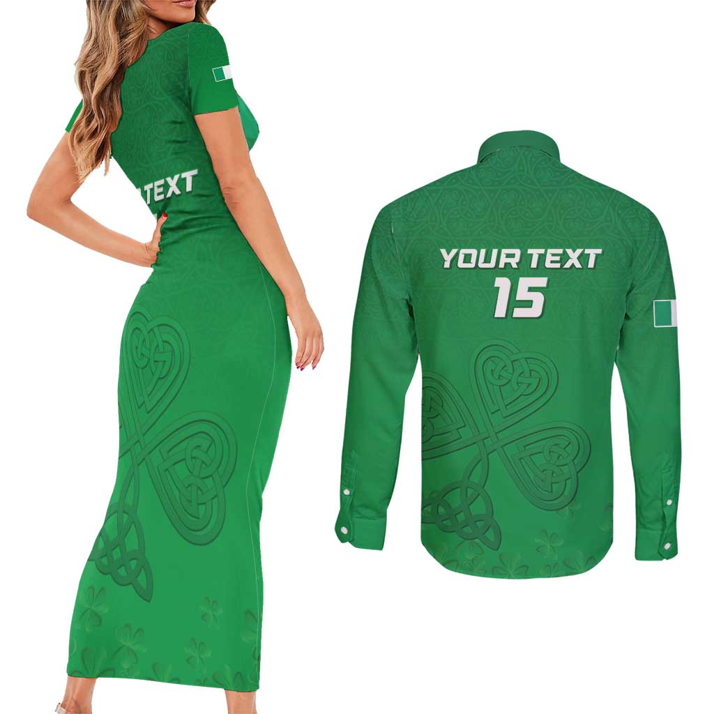 Ireland Rugby Custom Couples Matching Short Sleeve Bodycon Dress and Long Sleeve Button Shirt Celtics Shamrock - Wonder Print Shop