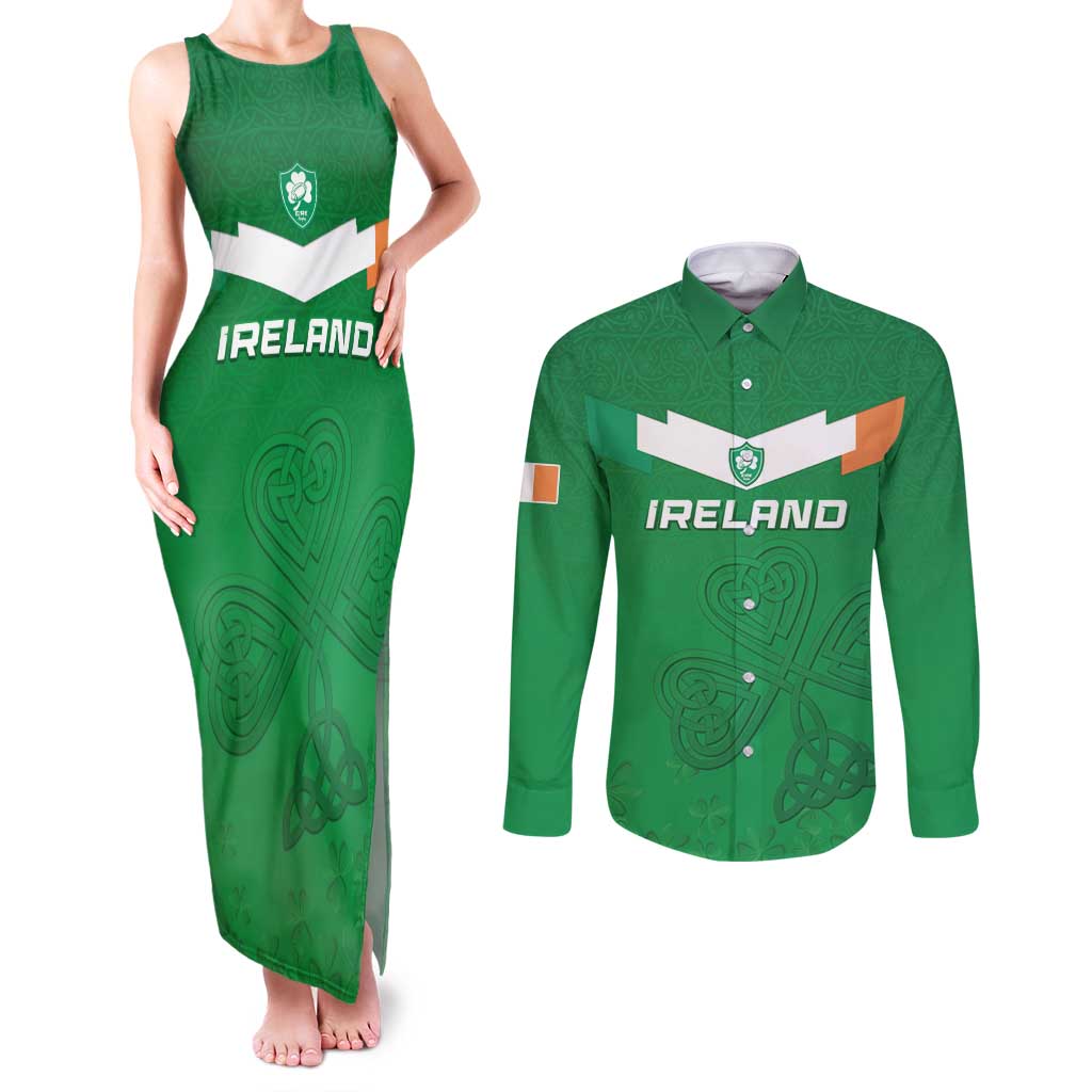 Ireland Rugby Custom Couples Matching Tank Maxi Dress and Long Sleeve Button Shirt Celtics Shamrock - Wonder Print Shop