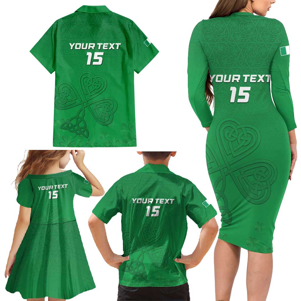 Ireland Rugby Custom Family Matching Long Sleeve Bodycon Dress and Hawaiian Shirt Celtics Shamrock - Wonder Print Shop