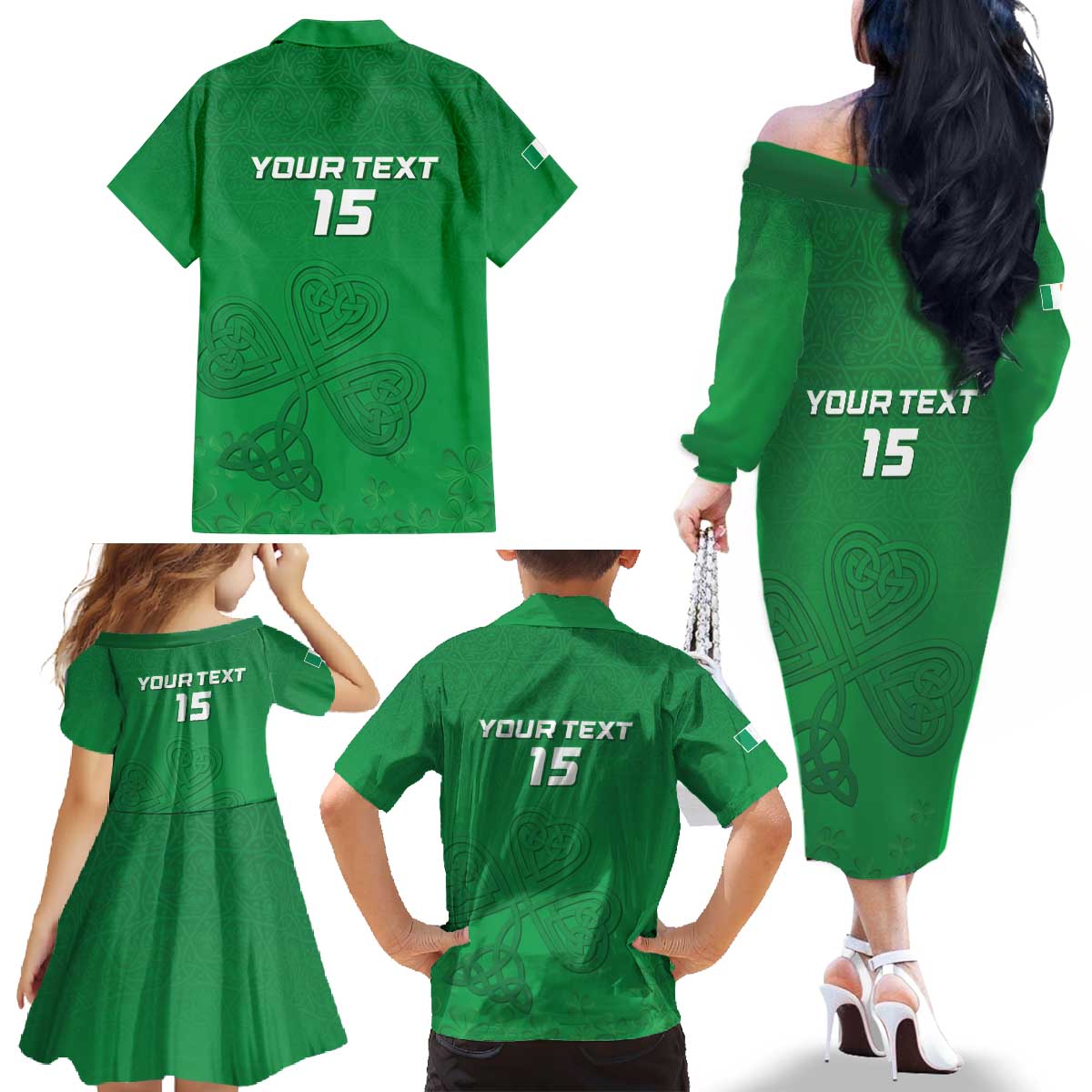Ireland Rugby Custom Family Matching Off The Shoulder Long Sleeve Dress and Hawaiian Shirt Celtics Shamrock - Wonder Print Shop