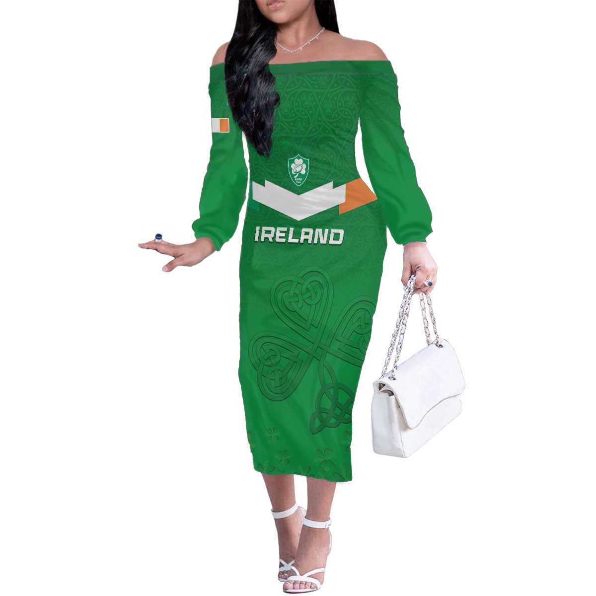 Ireland Rugby Custom Family Matching Off The Shoulder Long Sleeve Dress and Hawaiian Shirt Celtics Shamrock - Wonder Print Shop