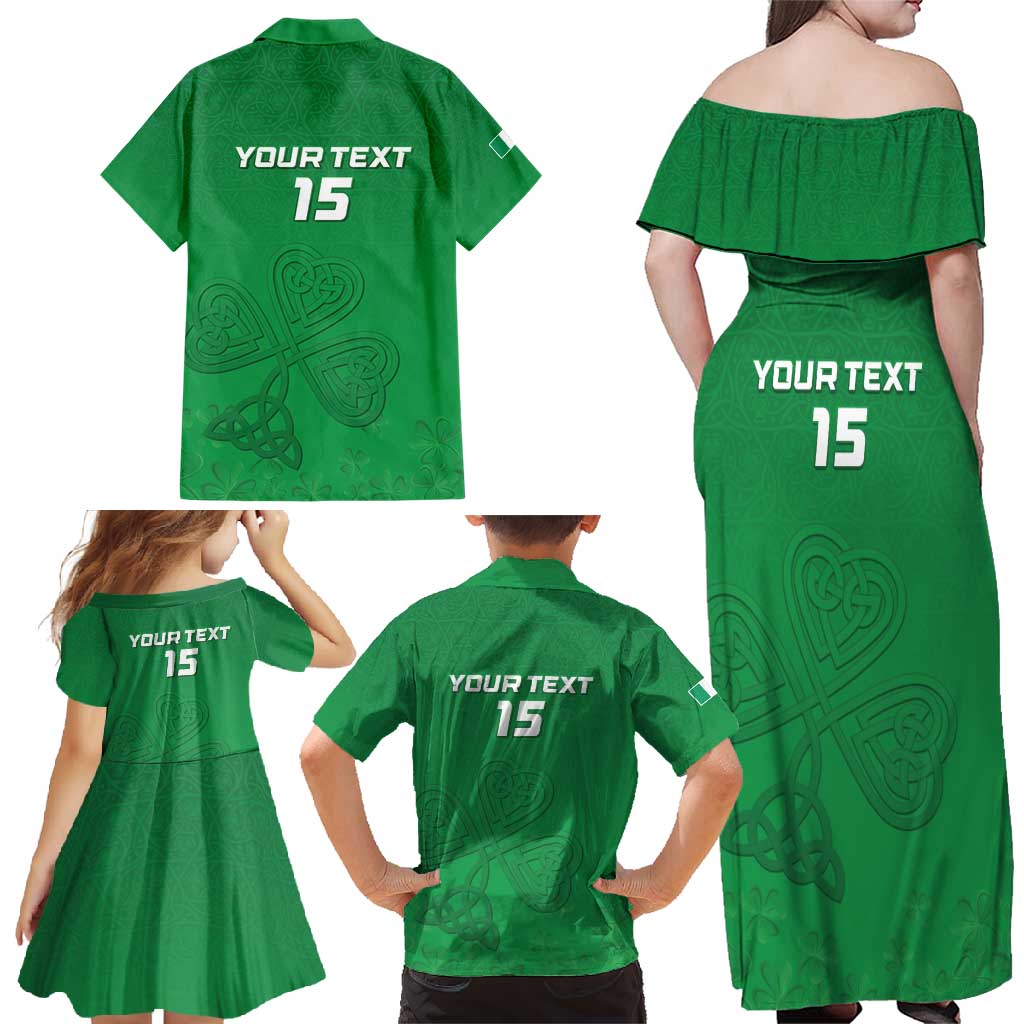 Ireland Rugby Custom Family Matching Off Shoulder Maxi Dress and Hawaiian Shirt Celtics Shamrock - Wonder Print Shop