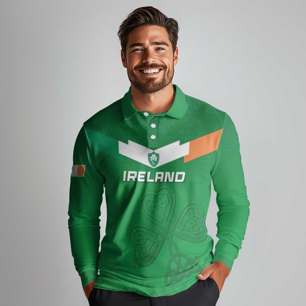 Ireland Rugby Custom Long Sleeve Polo Shirt Celtics Shamrock - Wonder Print Shop