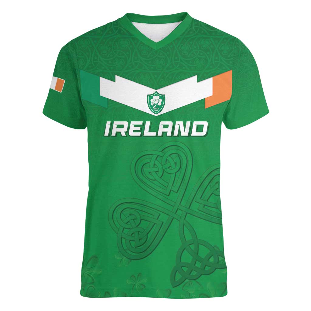 Ireland Rugby Custom Women V-Neck T-Shirt Celtics Shamrock - Wonder Print Shop
