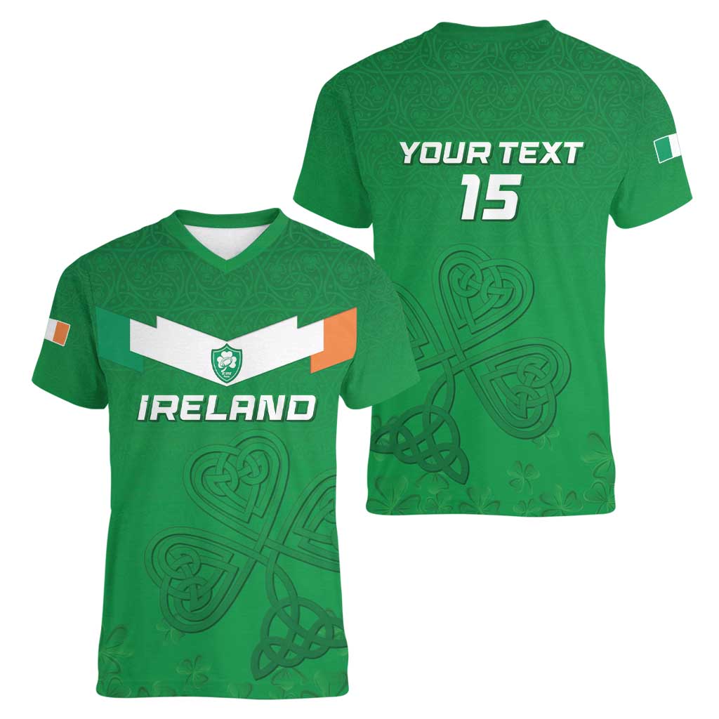 Ireland Rugby Custom Women V-Neck T-Shirt Celtics Shamrock - Wonder Print Shop